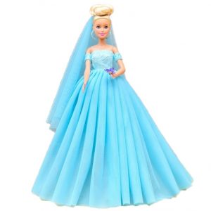 Bruidsjurk voor modepoppen - blauw - bruidsmeisjes jurken - prinsessenjurk - barbie - trouwjurk