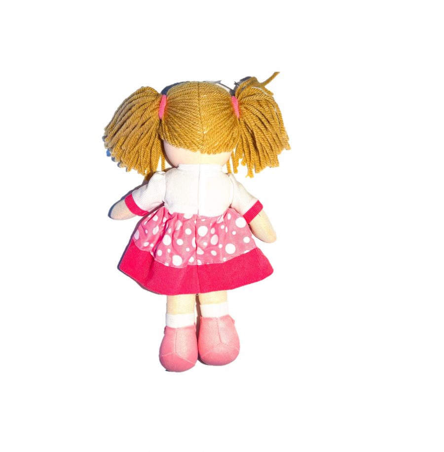 Baby Rose Meisje knuffelpop met roze stipjesjurk 40cm achterkant