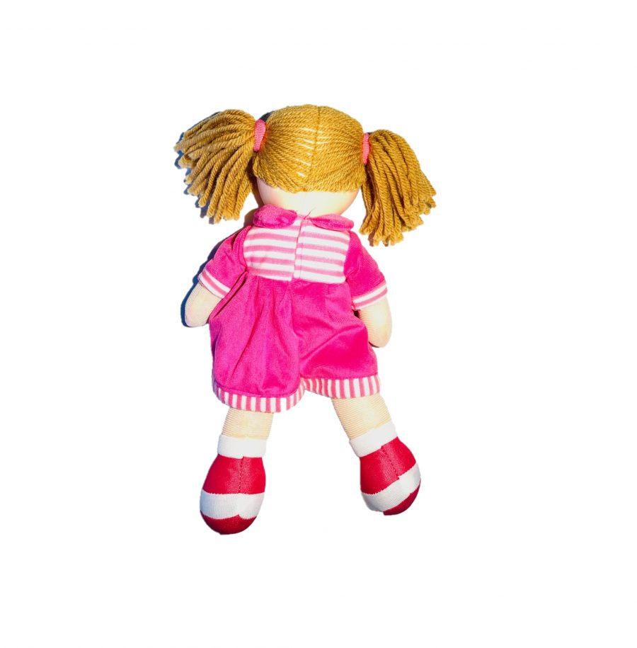 Baby Rose Meisje knuffelpop met roze streepjes jurk 40cm achterkant