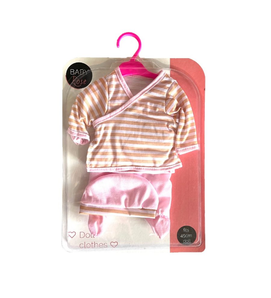 Baby Rose poppen pjama met beige strepen 45 cm