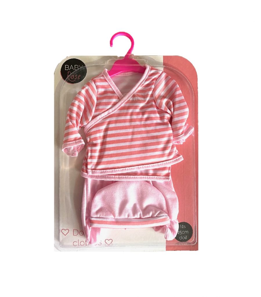 Baby Rose streepjes poppen pjama 45 cm