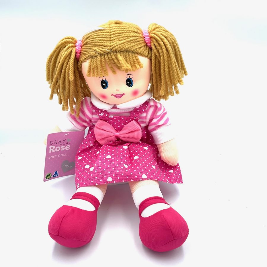 Baby Rose meisje knuffelpop met roze hartjesjurk - 40cm