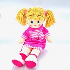 Baby Rose meisje knuffelpop met roze streepjes jurk - 40cm