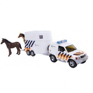 2-Play Pull Back Politieauto met paardentrailer incl 2 paarden